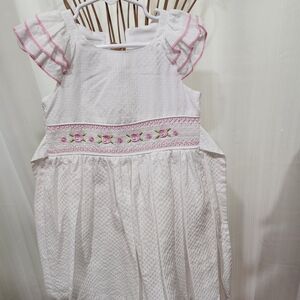 Bonnie Jean White Dress with Pink Accents